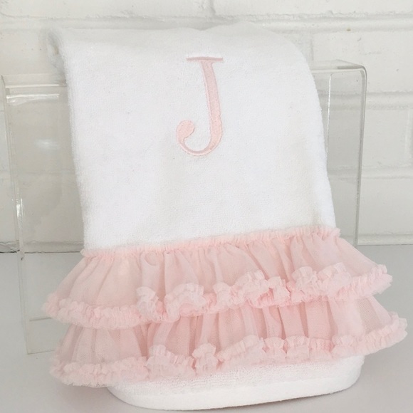 Personalized White Embroidered (J) Hand Towel Bathroom Accessory - Picture 1 of 8